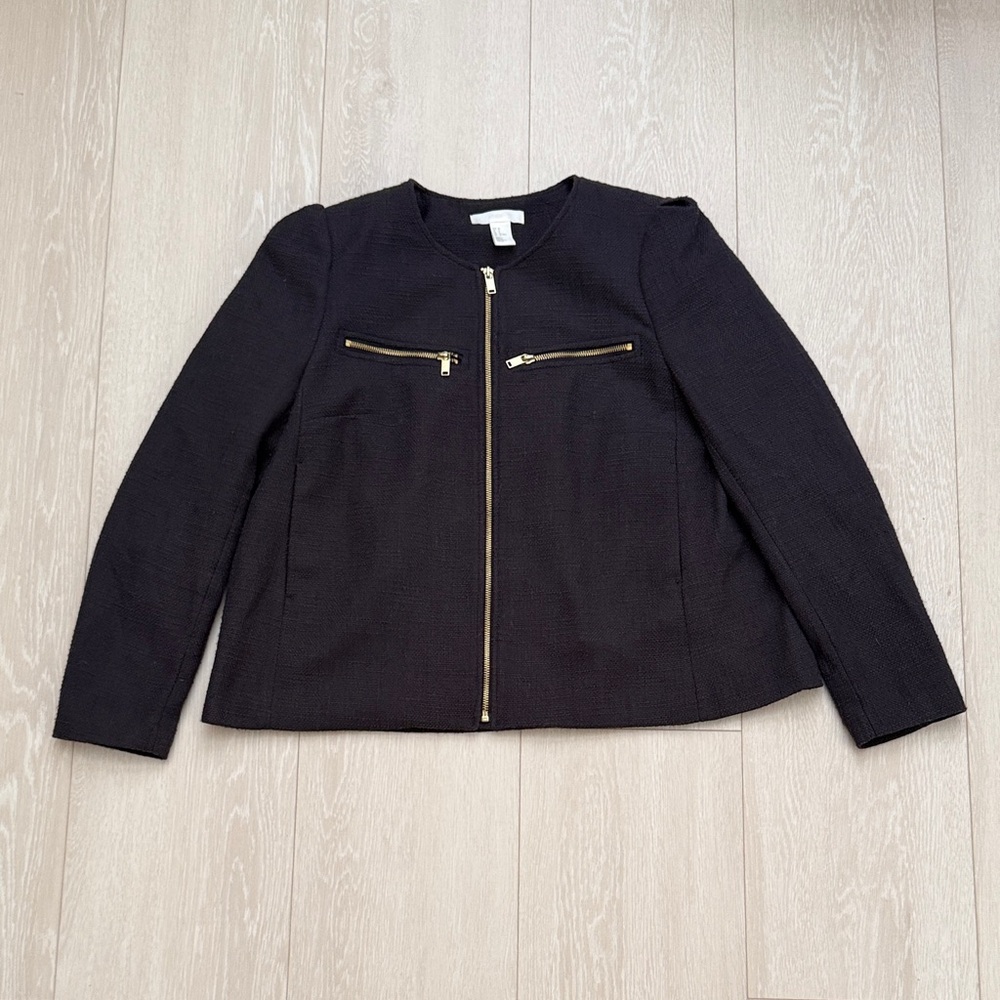 ✨H&M Dark Gray Blazer with Gold Zipper Accents